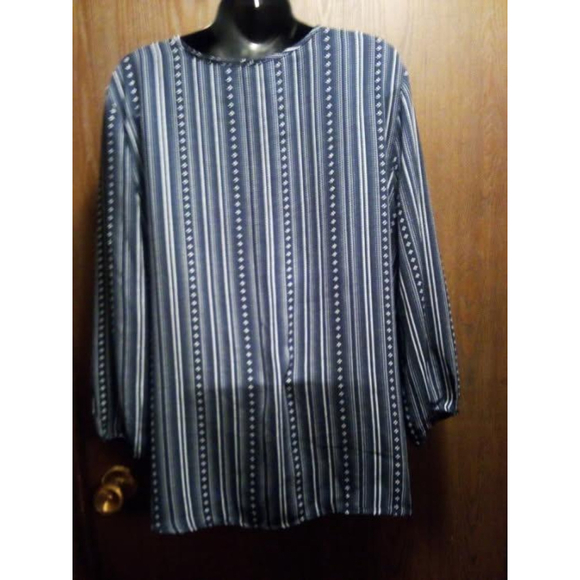 Como Vintage Blue Striped Boho Tie Neck Blouse XL JC373 - Picture 8 of 8